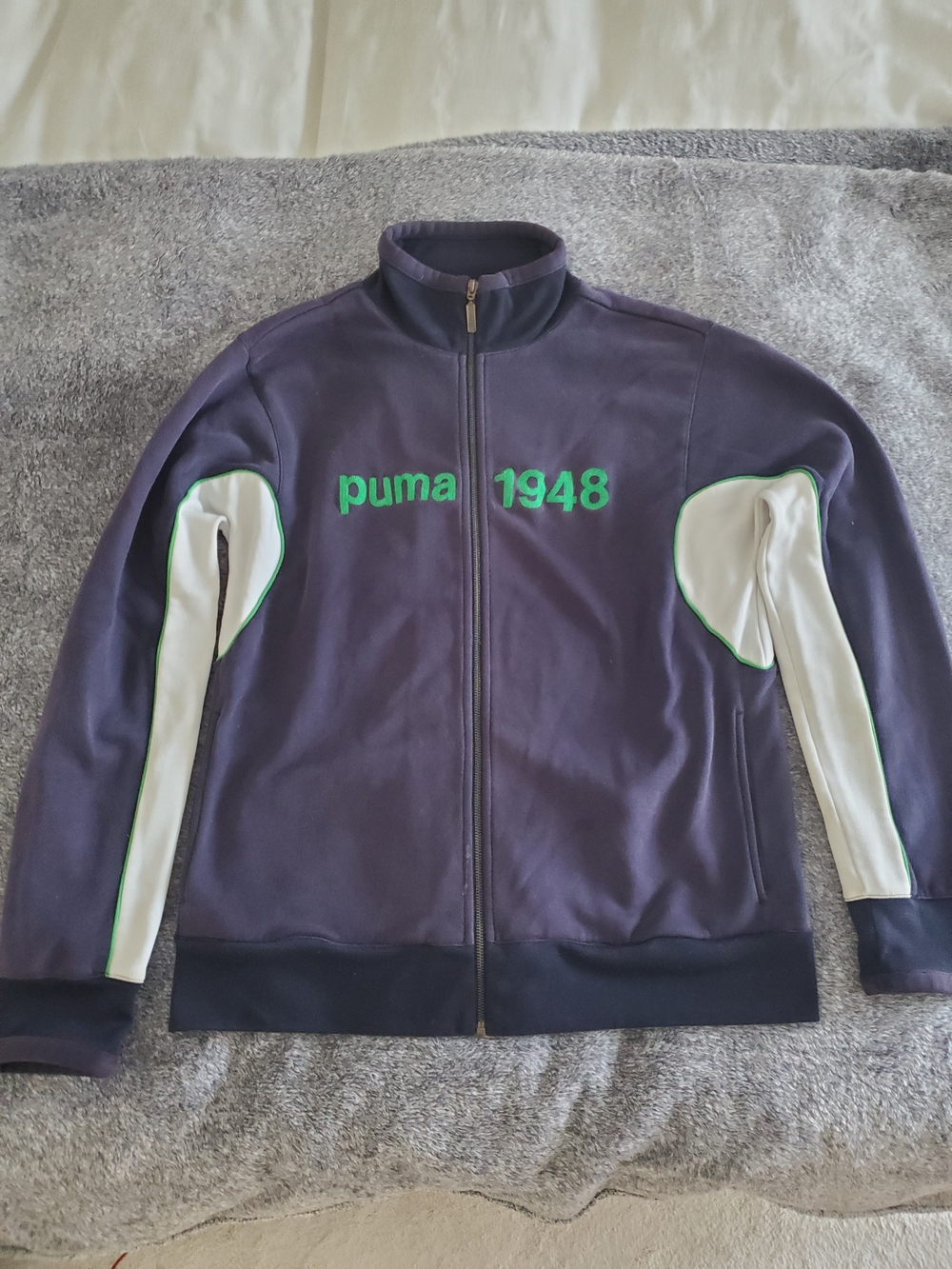 Puma 1948 Navy Track Jacket with White Panels and Green Accents